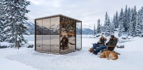 Tükörüveges kültéri szauna Tükörüveges kültéri szauna