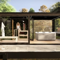 Kültéri szaunaház jakuzzival